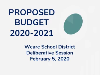 2020-2021  Weare School District  Deliberative Session  February 5, 2020  Budget  Foundations  The