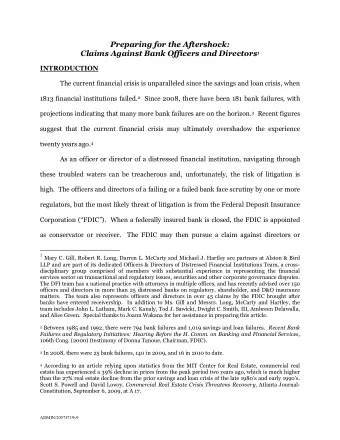 Preparing for the Aftershock: Claims Against Bank Officers and Directors 1  INTRODUCTION  The