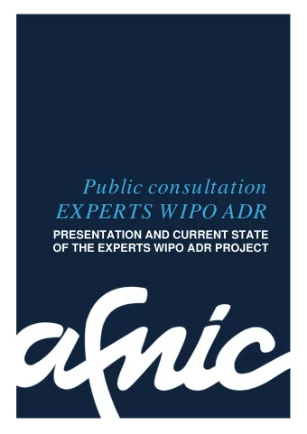 Public consultation  EXPERTS WIPO ADR  PRESENTATION AND CURRENT STATE  OF THE EXPERTS WIPO ADR