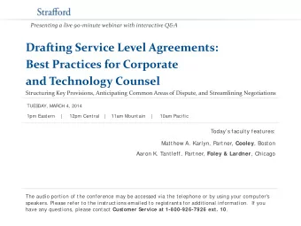 Drafting Service Level Agreements:  Best Practices for Corporate  and Technology Counsel