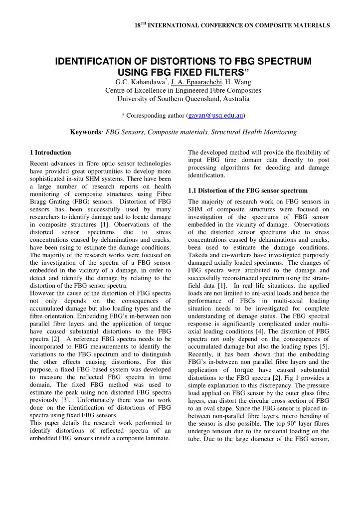 identification of distortions to fbg spectrum using fbg