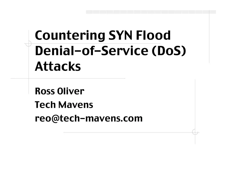 countering syn flood denial of service dos attacks