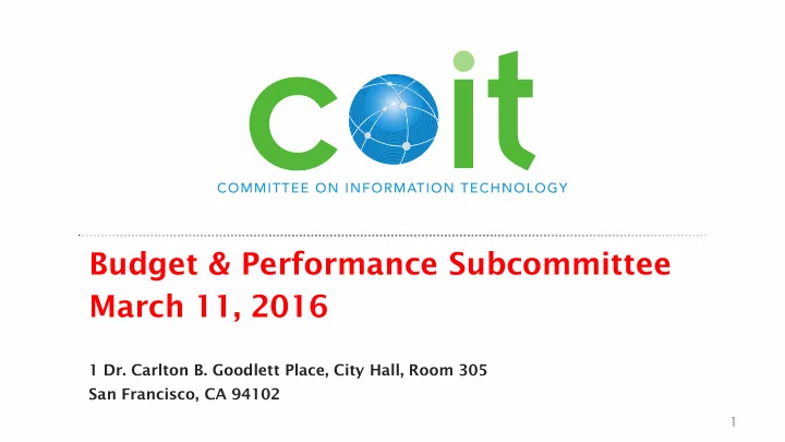 budget performance subcommittee march 11 2016