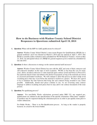 How to do Business with Washoe County School District Responses to Questions submitted April 19,