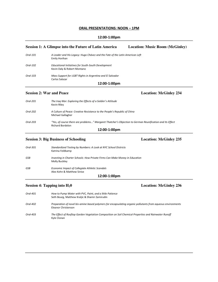 oral presentations noon 1pm 12 00 1 00pm session 1 a