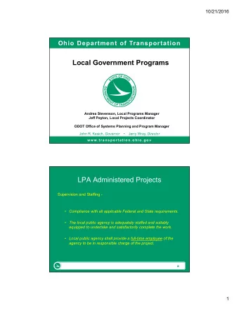 Local Government Programs  Andrea Stevenson, Local Programs Manager  Jeff Peyton, Local Projects