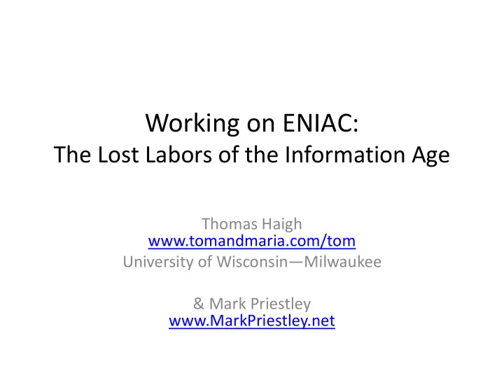 working on eniac