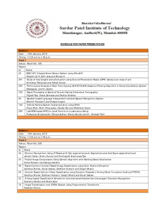 SCHEDULE FOR PAPER PRESENTATION  Session 1  Date     : 16th January, 2015  Timing : 11:00 a.m to