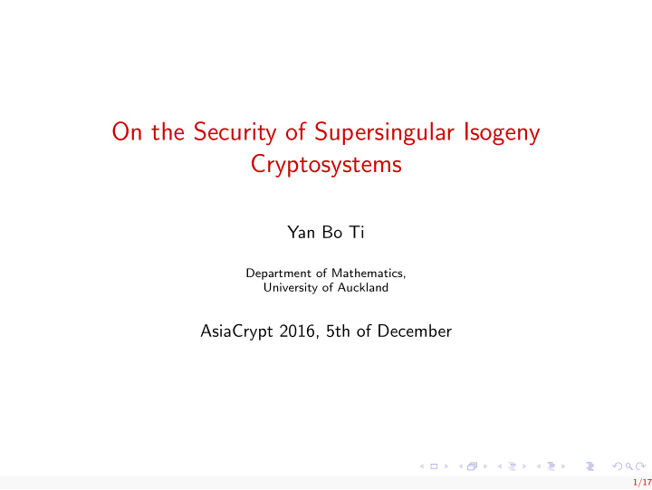 on the security of supersingular isogeny cryptosystems