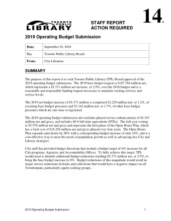 RECOMMENDATIONS  The City Librarian recommends that the Toronto Public Library Board:  1.  approves