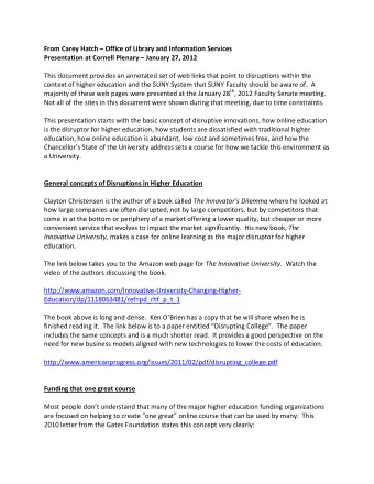 From Carey Hatch  Office of Library and Information Services  Presentation at Cornell Plenary