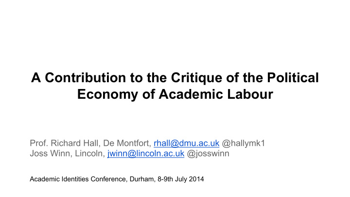 academic identities conference durham 8 9th july 2014