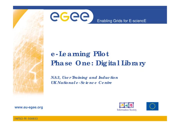 e l ear ning pilot phase one digital l ibr ar y