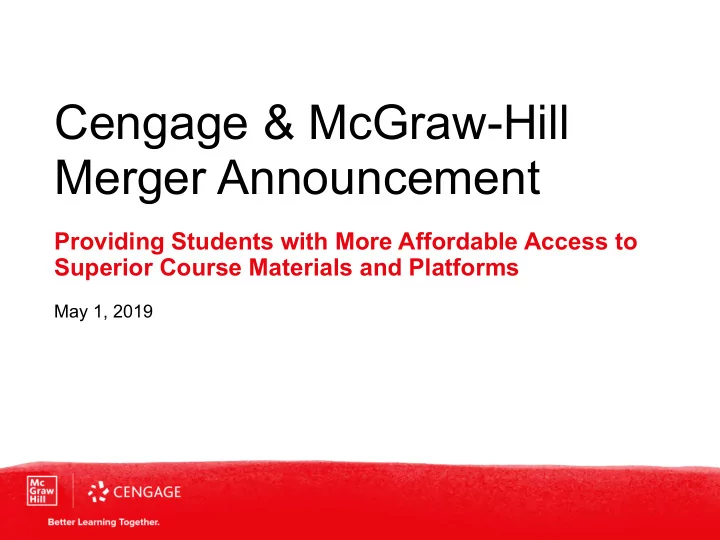 cengage mcgraw hill merger announcement