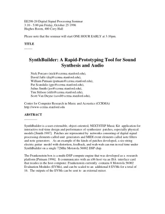 SynthBuilder: A Rapid-Prototyping Tool for Sound  Synthesis and Audio  Nick Porcaro