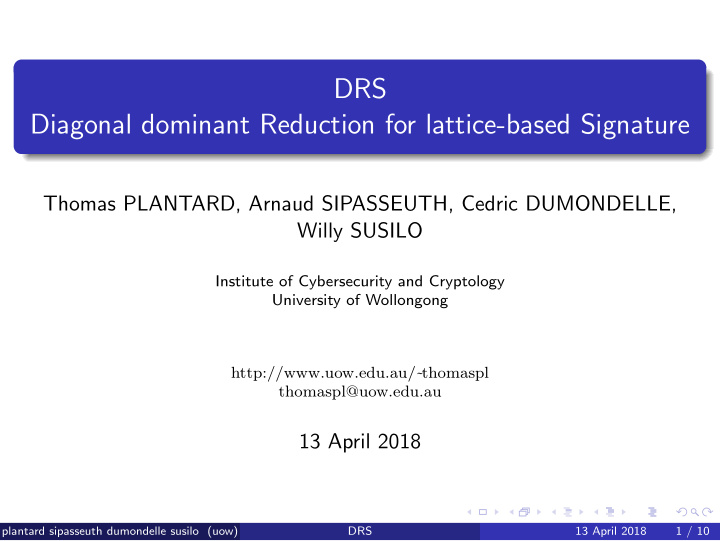 drs diagonal dominant reduction for lattice based