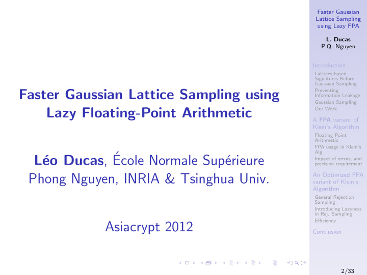 faster gaussian lattice sampling using