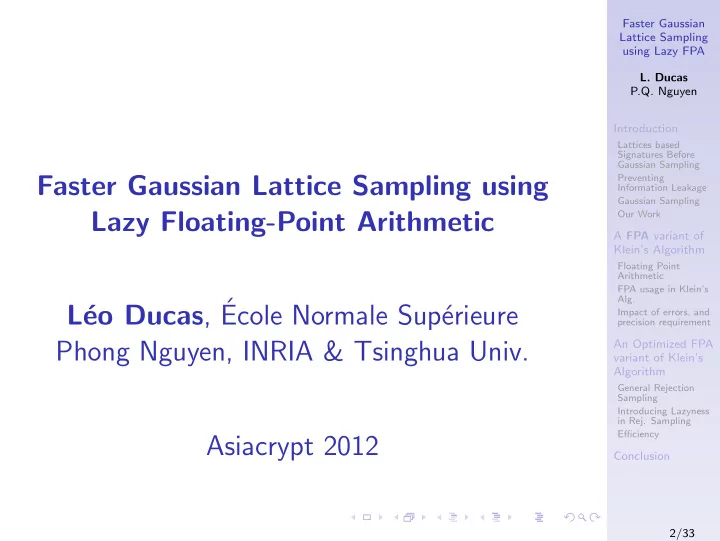 faster gaussian lattice sampling using