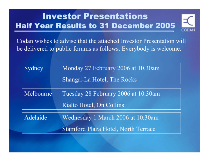 investor presentations investor presentations