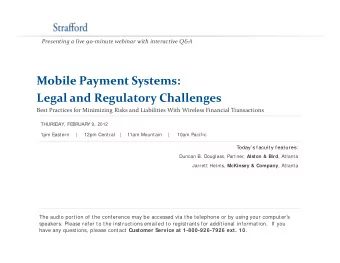 Mobile Payment Systems: Mobile Payment Systems: Legal and Regulatory Challenges Best Practices for