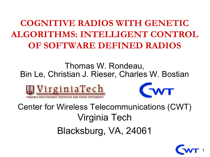 cognitive radios with genetic algorithms intelligent