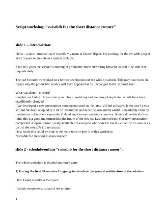 Script workshop swissbib for the short distance runner  slide 1  introduction:  Hello
