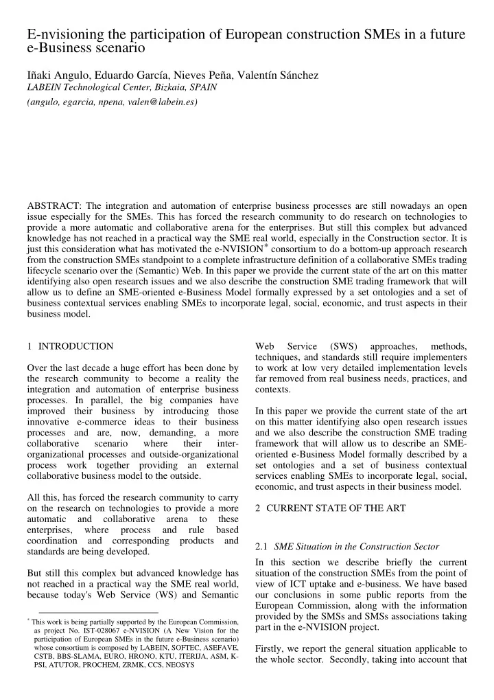 e nvisioning the participation of european construction