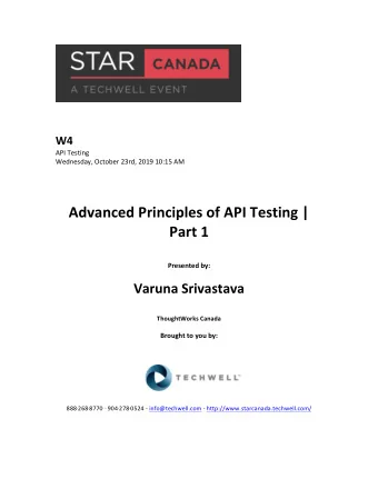 Advanced  Principles  of  API  Testing  |    Part  1     Presented