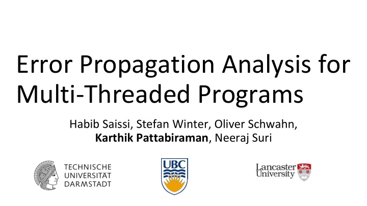 error propagation analysis for multi threaded programs