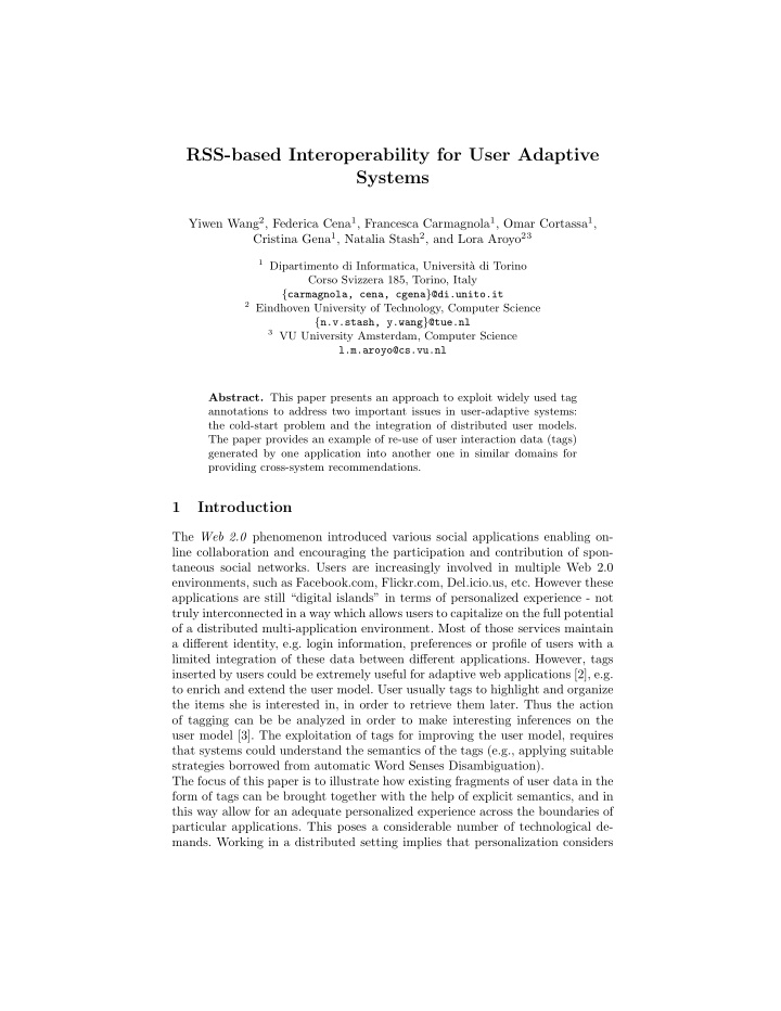 rss based interoperability for user adaptive systems
