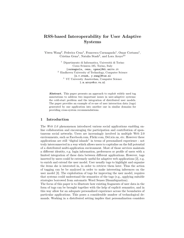 rss based interoperability for user adaptive systems