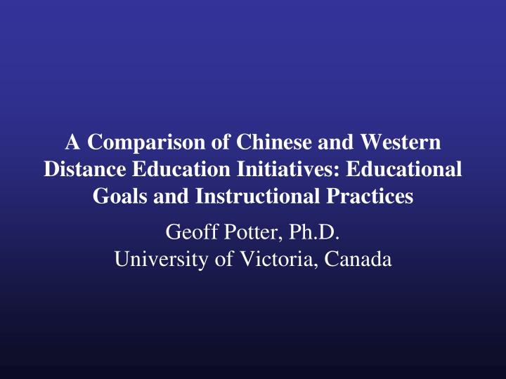 a comparison of chinese and western distance education