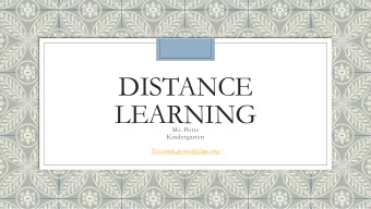 DISTANCE  LEARNING  Ms. Potts  Kindergarten  Tieranni.potts@slps.org  Welcome!  Hello:  This