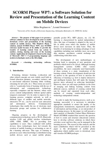 SCORM Player WP7: a Software Solution for  Review and Presentation of the Learning Content  on