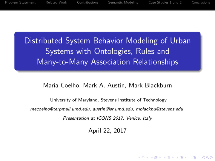 distributed system behavior modeling of urban systems