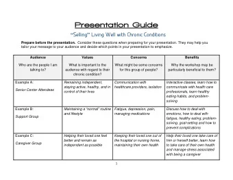 Presen  entatio  ion G  n Guid  ide  Selling  Living Well with Chronic Conditions Prepare