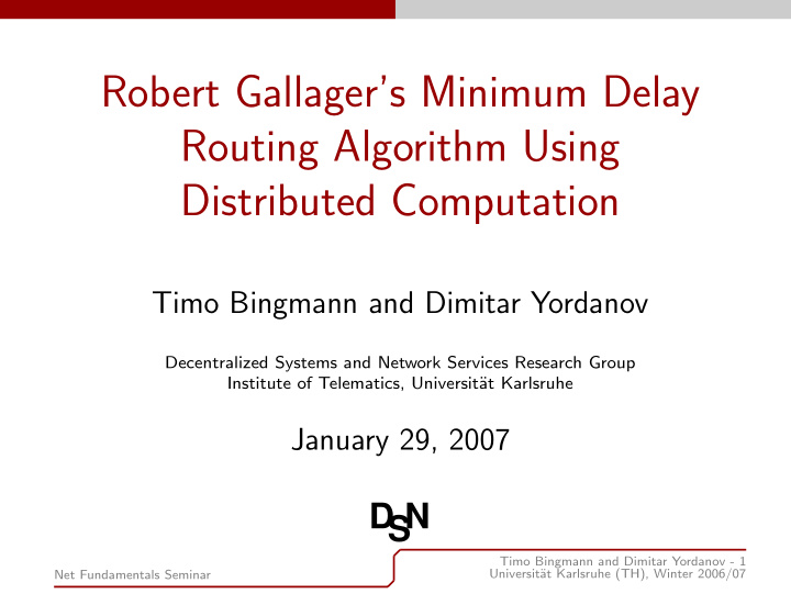 robert gallager s minimum delay routing algorithm using
