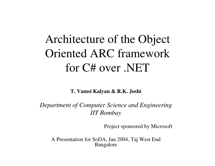 architecture of the object oriented arc framework for c
