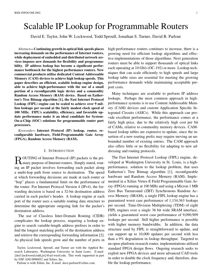 scalable ip lookup for programmable routers