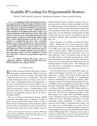 Scalable IP Lookup for Programmable Routers  David E. Taylor, John W. Lockwood, Todd Sproull,