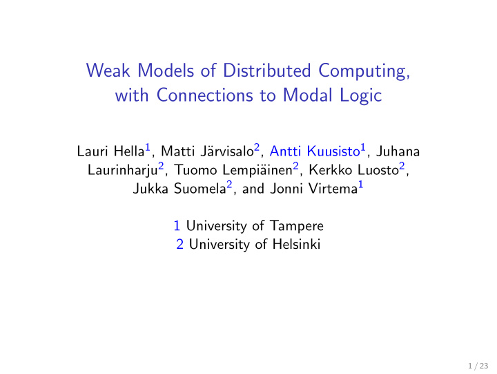 weak models of distributed computing with connections to