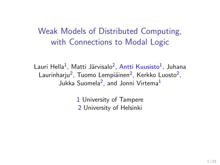 weak models of distributed computing with connections to