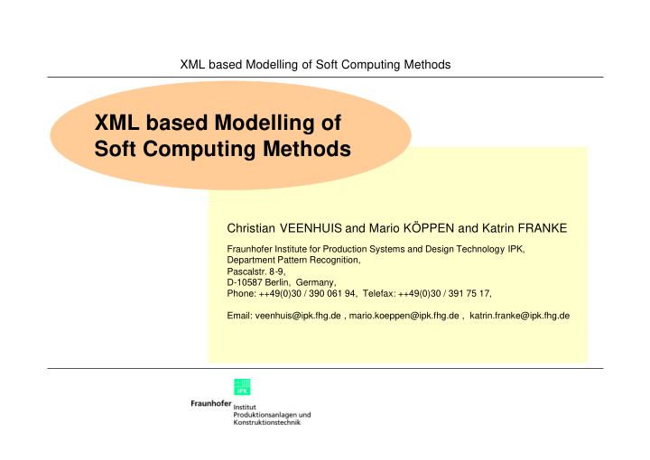 xml based modelling of soft computing methods