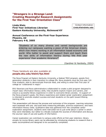 Strangers in a Strange Land:  Creating Meaningful Research Assignments  for the First Year