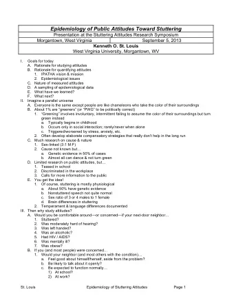 Epidemiology of Public Attitudes Toward Stuttering  Presentation at the Stuttering Attitudes