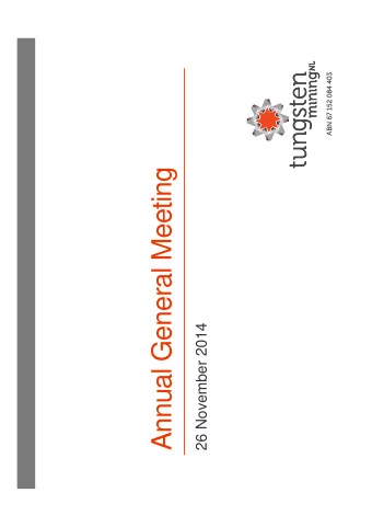 Annual General Meeting  26 November 2014  Regulatory &amp; Compliance  Disclaimer  This