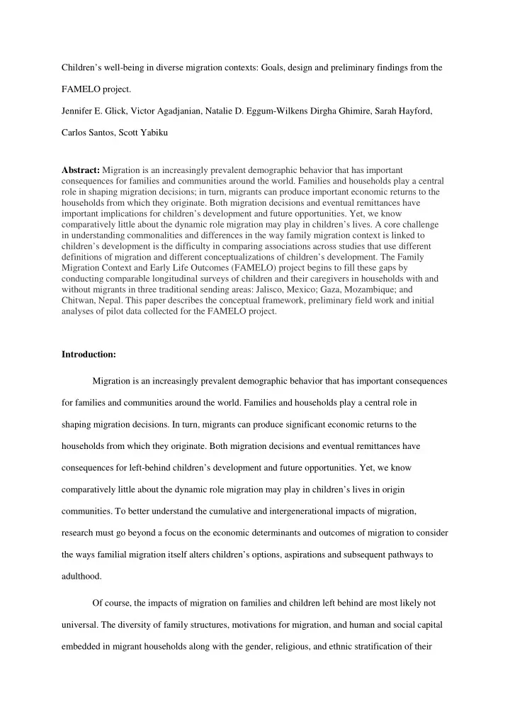 children s well being in diverse migration contexts goals