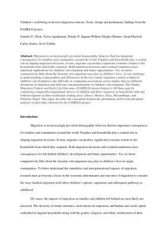 Childrens well-being in diverse migration contexts: Goals, design and preliminary findings