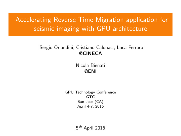 accelerating reverse time migration application for