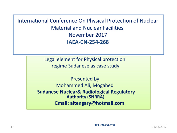 international conference on physical protection of
